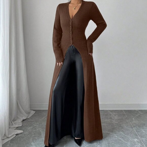 Coffee Brown Women's Elegant Casual Cardigan - Picture 4 of 6